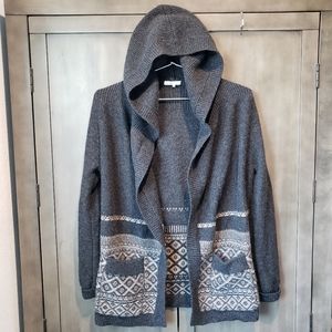 360 Cashmere 70% Wool 30% Christie Charcoal Open Hooded Cardigan Pockets Small